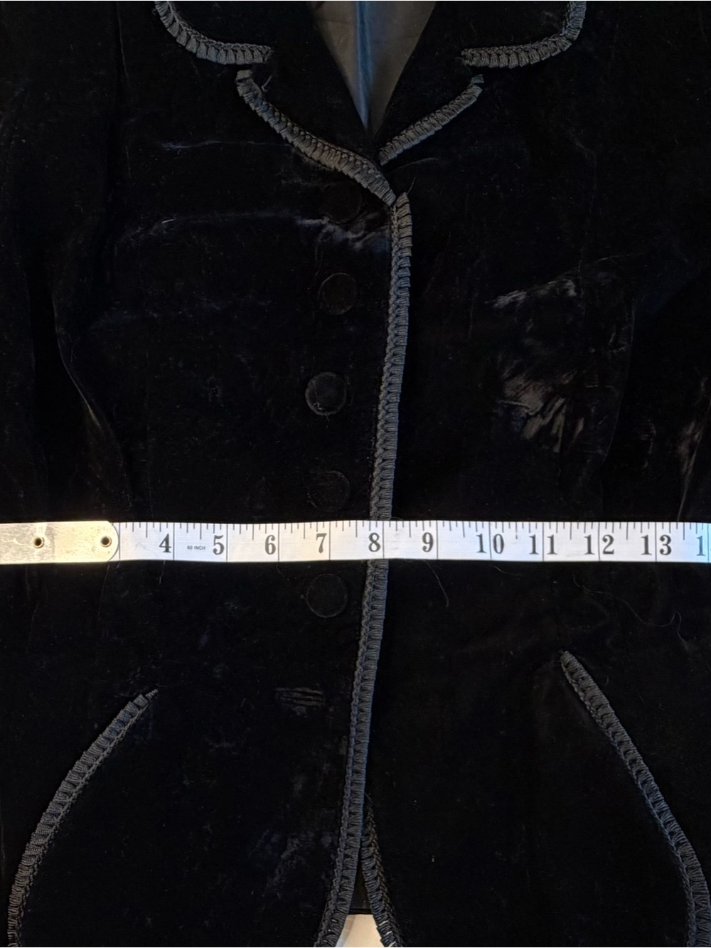 Vintage Black Velvet Blazer with Braided Trim - Picture 7 of 9